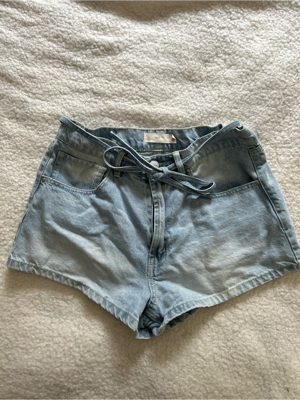 Casual Light Blue Denim Tie-Waist Jean Shorts